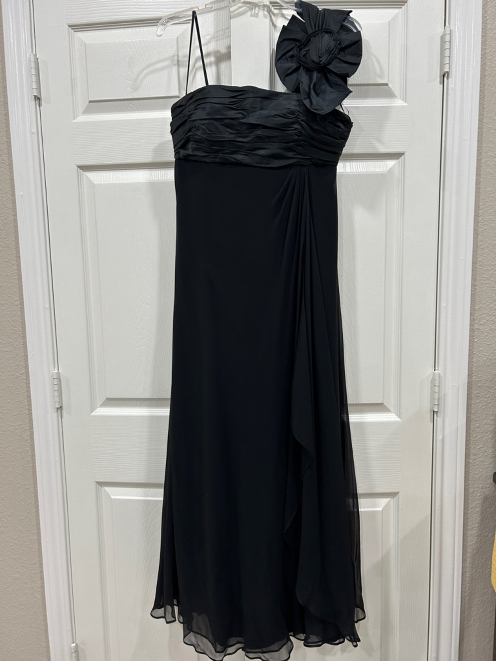 JS Collections Black One-Shoulder Ruffle Evening Gown